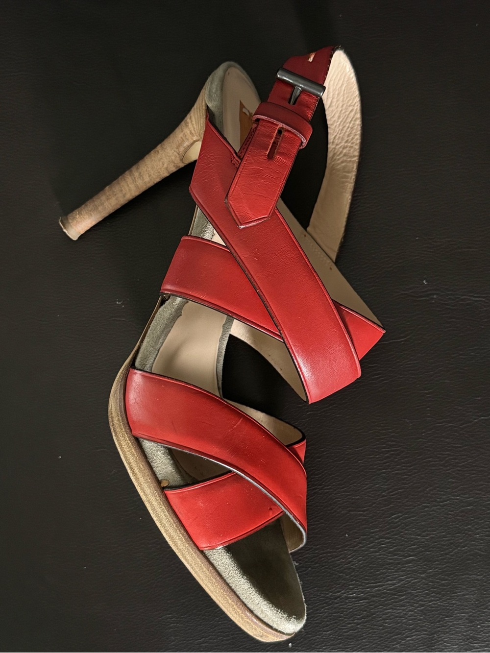 Reed Krakoff Red Leather Crisscross High-Heel Sandals